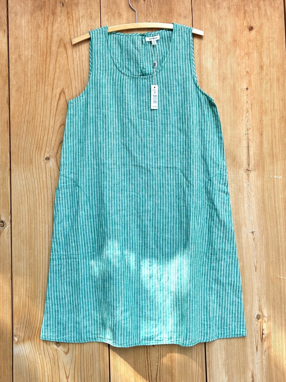 Max Studio NWT Green Striped Linen Blend Shift Dress Sz Medium